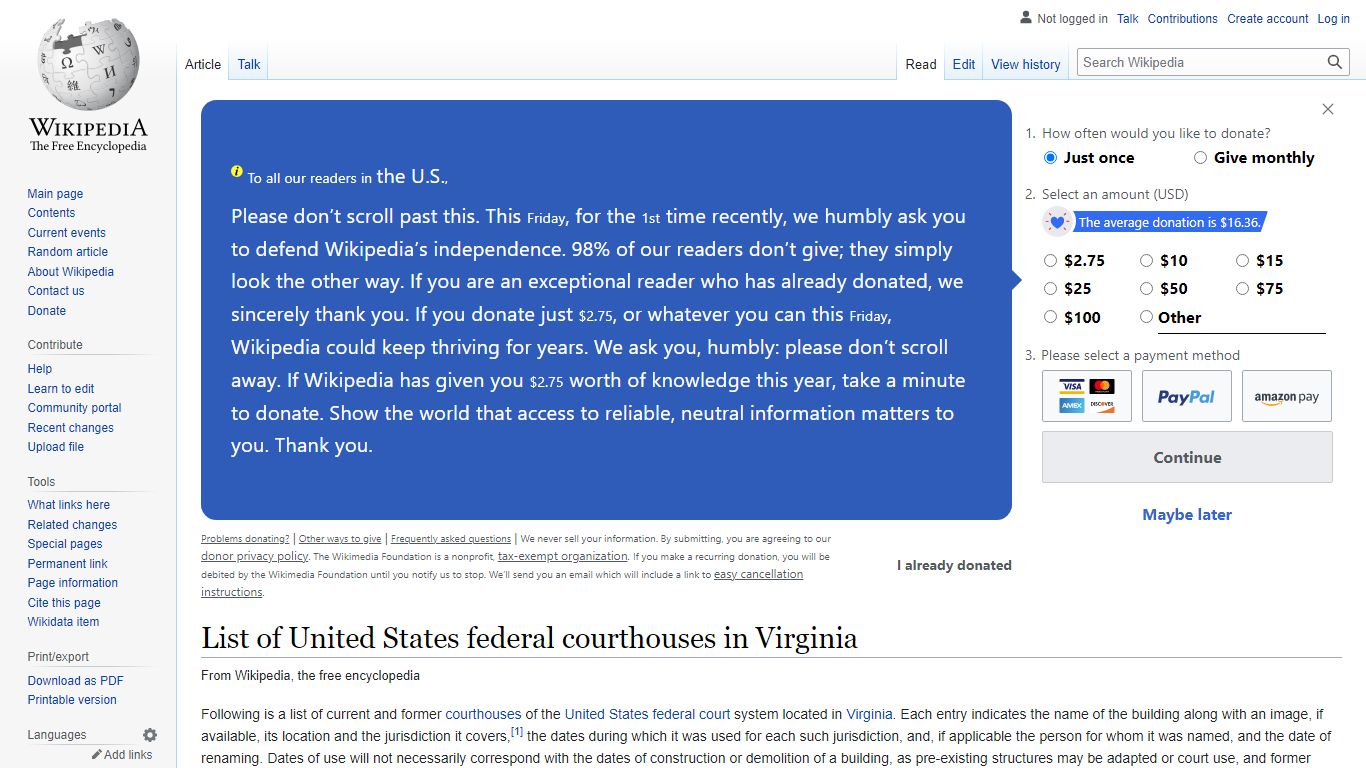 List of United States federal courthouses in Virginia